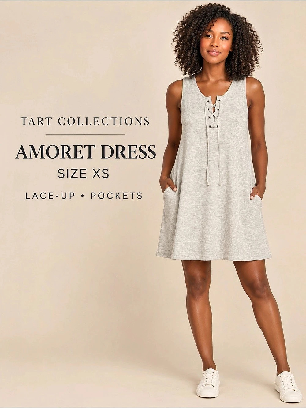 NWT TART Collections Amoret Pearl Grey Lace-Up Pocket Dress XS